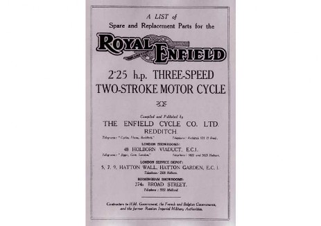 British Royal Enfield parts book 1928 2.25HP Model 202 / Model 203