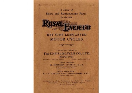 British Royal Enfield 1930 Spare Parts Book