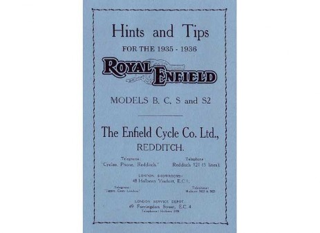 Manual for Royal Enfield Models B, C, S, S2 motorcycles from 1935 to 1936