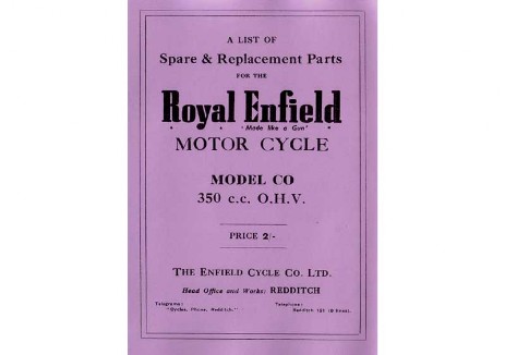 Royal Enfield Model CO Spare Parts Book
