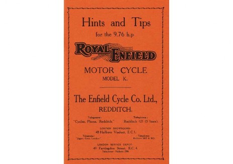 British Royal Enfield manual for 1932 - 1936 Model K v-twin